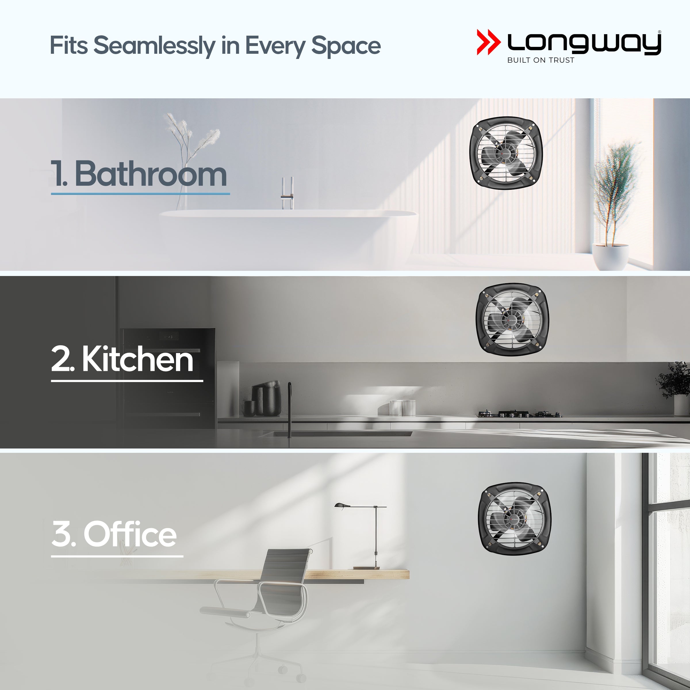 Longway Ventilo Energy Efficient Exhaust Fan | High Speed Powerful Motor | Low Noise Operation & Easy to Clean | Suitable for Bathroom, Kitchen, Office | 2 Years Warranty