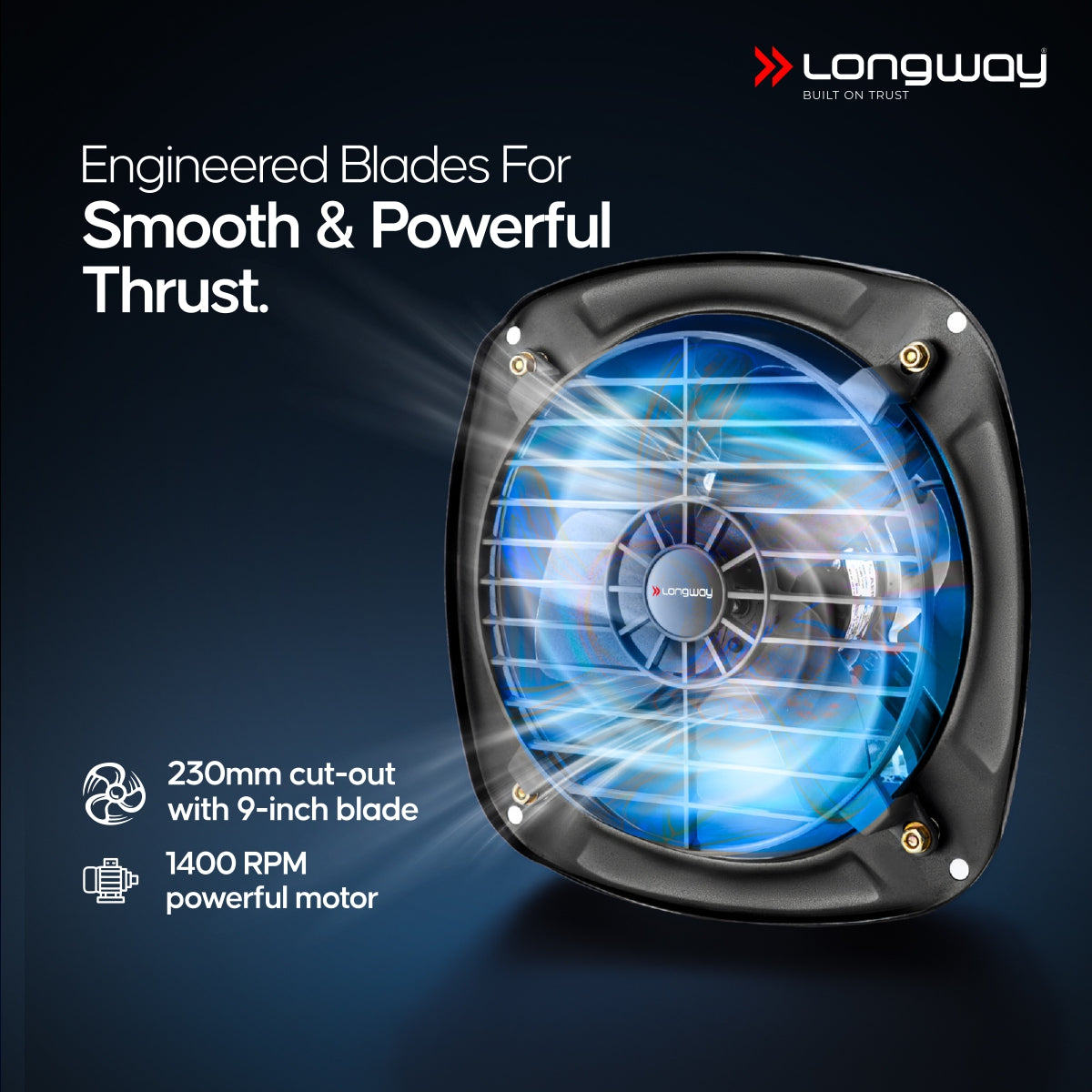 Longway Ventilo Energy Efficient Exhaust Fan | High Speed Powerful Motor | Low Noise Operation & Easy to Clean | Suitable for Bathroom, Kitchen, Office | 2 Years Warranty (Marble Black)
