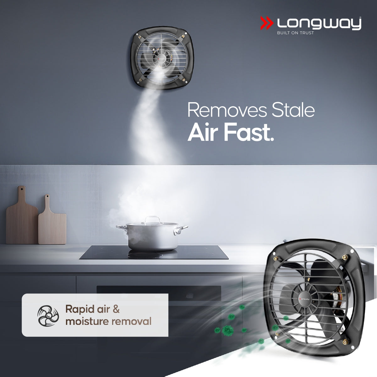 Longway Ventilo Energy Efficient Exhaust Fan | High Speed Powerful Motor | Low Noise Operation & Easy to Clean | Suitable for Bathroom, Kitchen, Office | 2 Years Warranty (Marble Black)