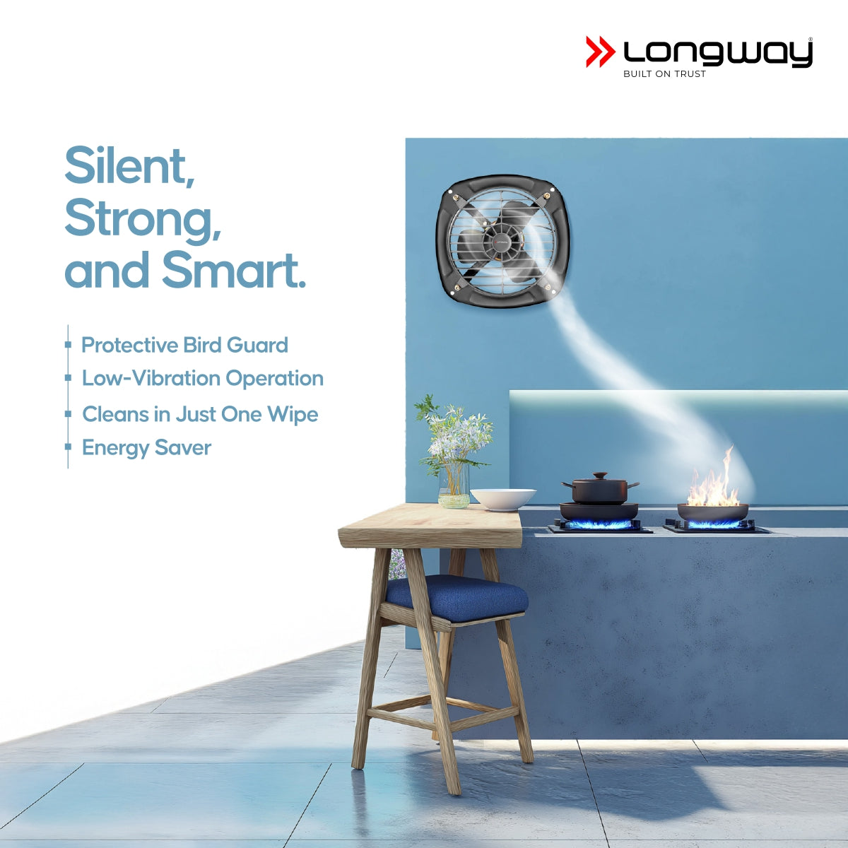 Longway Ventilo Energy Efficient Exhaust Fan | High Speed Powerful Motor | Low Noise Operation & Easy to Clean | Suitable for Bathroom, Kitchen, Office | 2 Years Warranty (Marble Black)