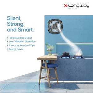 Longway Ventilo Energy Efficient Exhaust Fan | High Speed Powerful Motor | Low Noise Operation & Easy to Clean | Suitable for Bathroom, Kitchen, Office | 2 Years Warranty (Marble Black)
