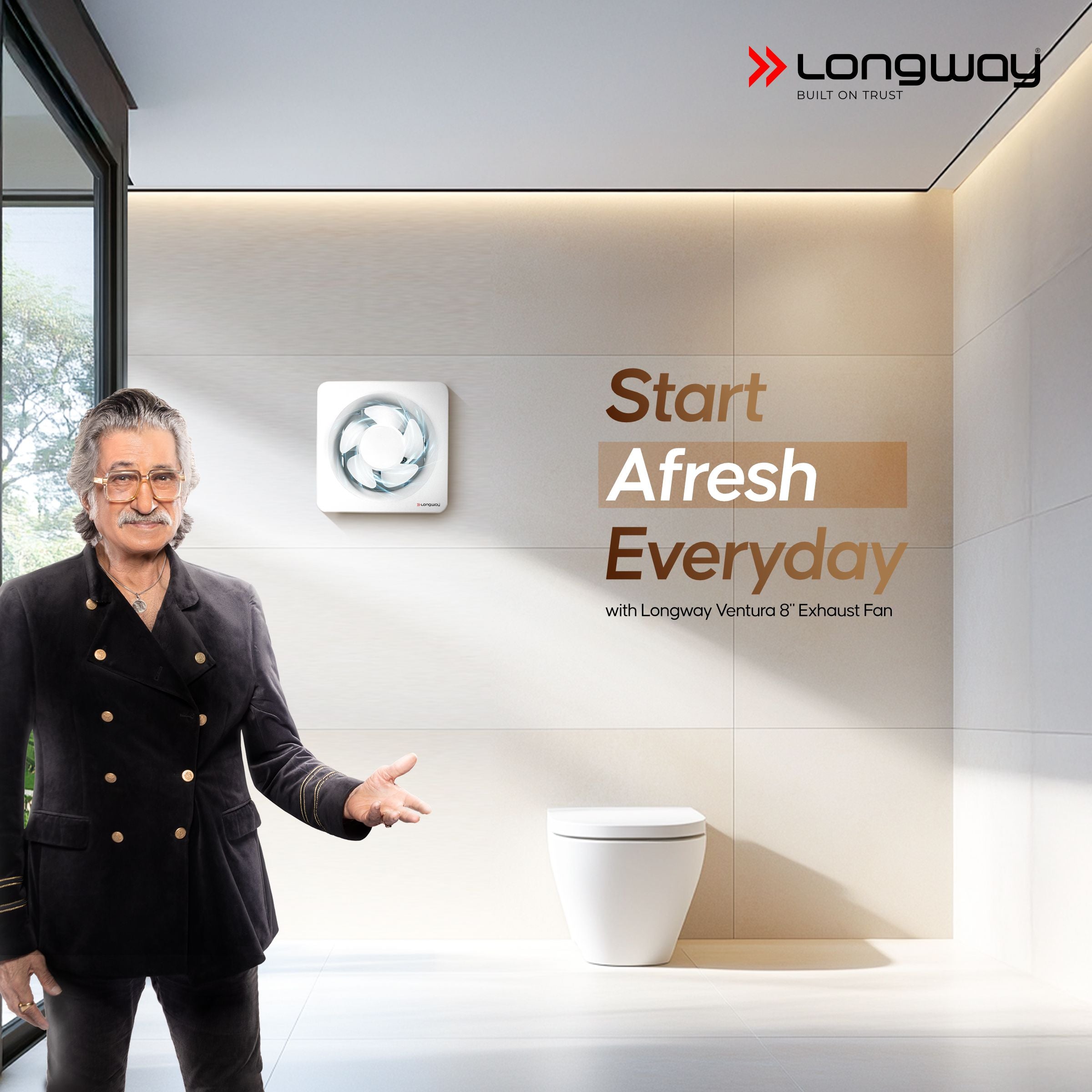 Longway Ventura 8 Inch 200 mm Energy Efficient Exhaust Fan | High Speed Powerful Motor | Noiseless Operation & Easy to Clean | Rust Proof with Anti Dust Shutters |Suitable for Bathroom, Kitchen, Office | 2 Years Warranty