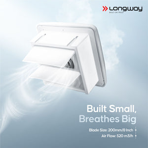 Longway Ventura 8 Inch 200 mm Energy Efficient Exhaust Fan | High Speed Powerful Motor | Noiseless Operation & Easy to Clean | Rust Proof with Anti Dust Shutters |Suitable for Bathroom, Kitchen, Office | 2 Years Warranty (White)