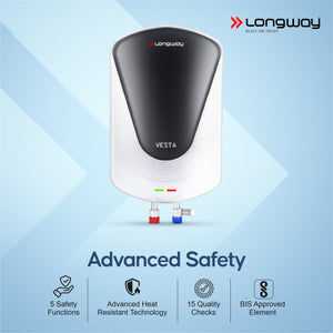 Longway Vesta 5.5 Ltr 5 Star Rated Instant Water Heater for Home with Advanced Multi-Layered Safety System & Anti-Rust Coating |Suitable for Kitchen & Bathroom | 5 Year Warranty (Gray, 5.5 Ltr)