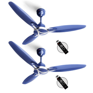 Longway Zephyr 1200 mm BLDC Ceiling Fan with Remote Control | BEE 5 Star Rated Energy Efficient | Ultra High Speed 3 Blade Anti-Dust Decorative Ceiling Fan | 3 Year Warranty (Silver Blue, Pack of 2)