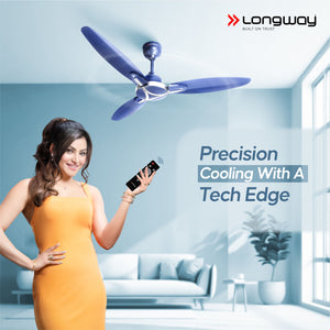 Longway Zephyr 1200 mm BLDC Ceiling Fan with Remote Control | BEE 5 Star Rated Energy Efficient | Ultra High Speed 3 Blade Anti-Dust Decorative Ceiling Fan | 3 Year Warranty