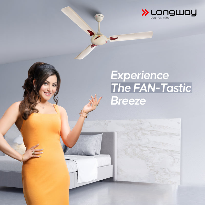 Longway Creta P2 1200 mm/48 inch Ultra High Speed 3 Blade Anti-Dust Decorative Star Rated Ceiling Fan (Ivory, Pack of 2)