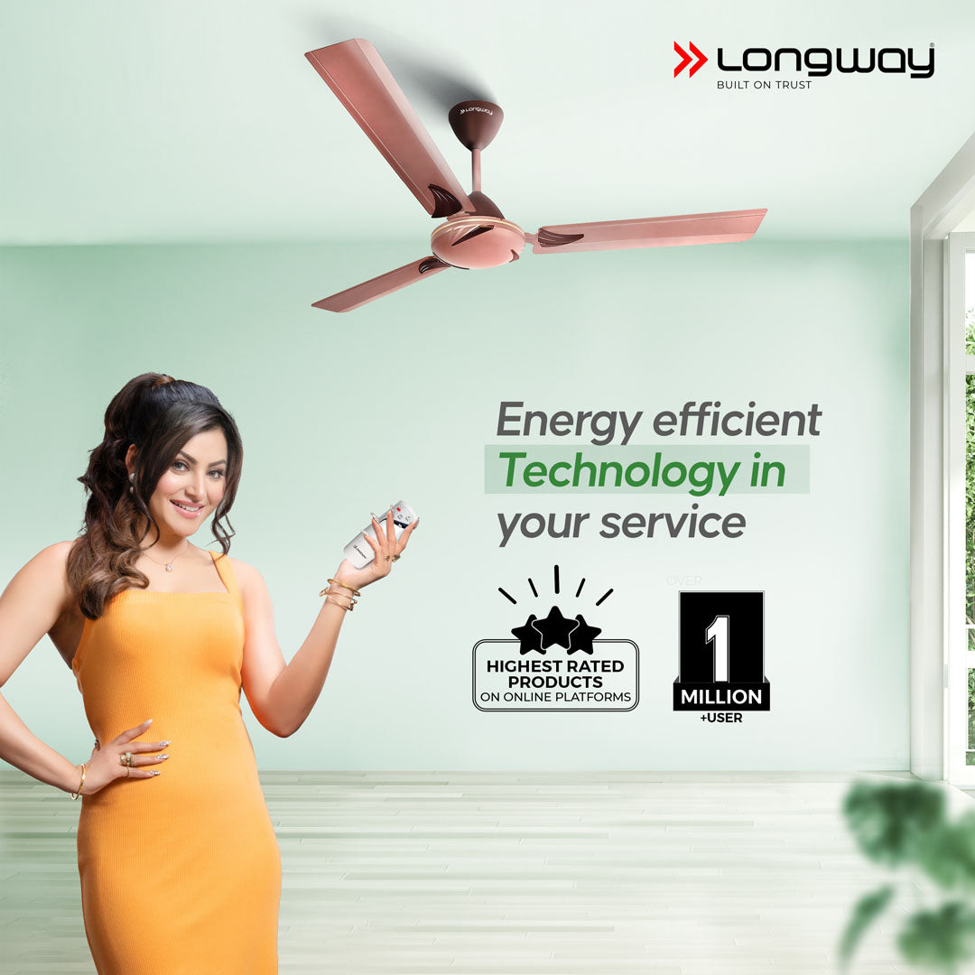 Longway Creta P2 1200 mm/48 inch Remote Controlled 3 Blade Anti-Dust Decorative Star Rated Ceiling Fan (Pack of 2)