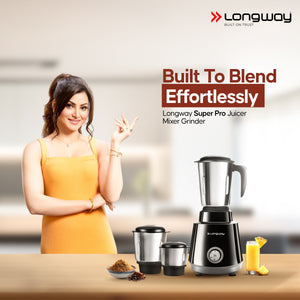 Longway Super Pro Juicer Mixer Grinder | Up to 500 - 750 Watt Max Output Powerful Motor | for Grinding, Mixing, Juicing | 2 Year Warranty