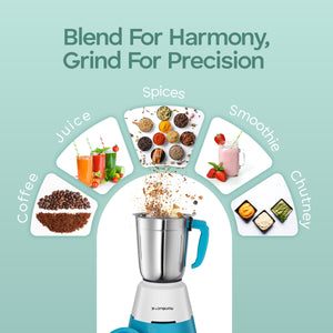 Longway Super Dlx 700 Watt Mixer Grinder with 3 Jars for Grinding, Mixing with Powerful Motor | 1 Year Warranty | (White & Blue, 3 Jars)