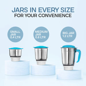 Longway Super Dlx 700 Watt Mixer Grinder with 3 Jars for Grinding, Mixing with Powerful Motor | 1 Year Warranty | (White & Blue, 3 Jars)