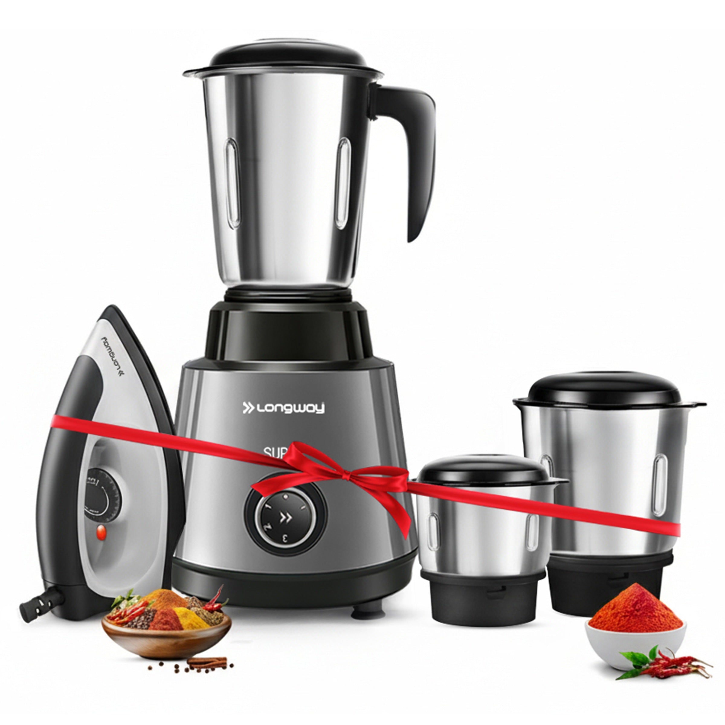 Longway Super Pro Juicer Mixer Grinder | Up to 500 - 750 Watt Max Output Powerful Motor | for Grinding, Mixing, Juicing | 2 Year Warranty