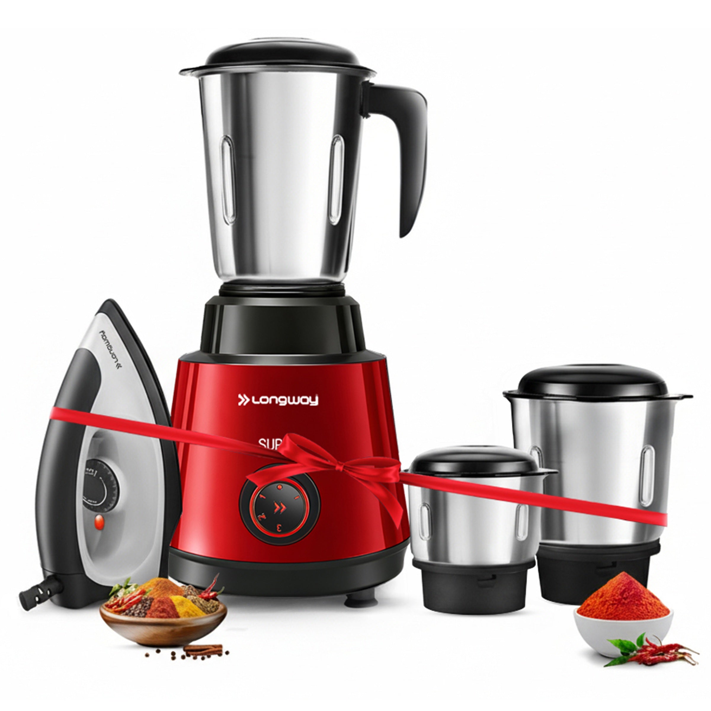 Longway Super Pro Juicer Mixer Grinder | Up to 500 - 750 Watt Max Output Powerful Motor | for Grinding, Mixing, Juicing | 2 Year Warranty