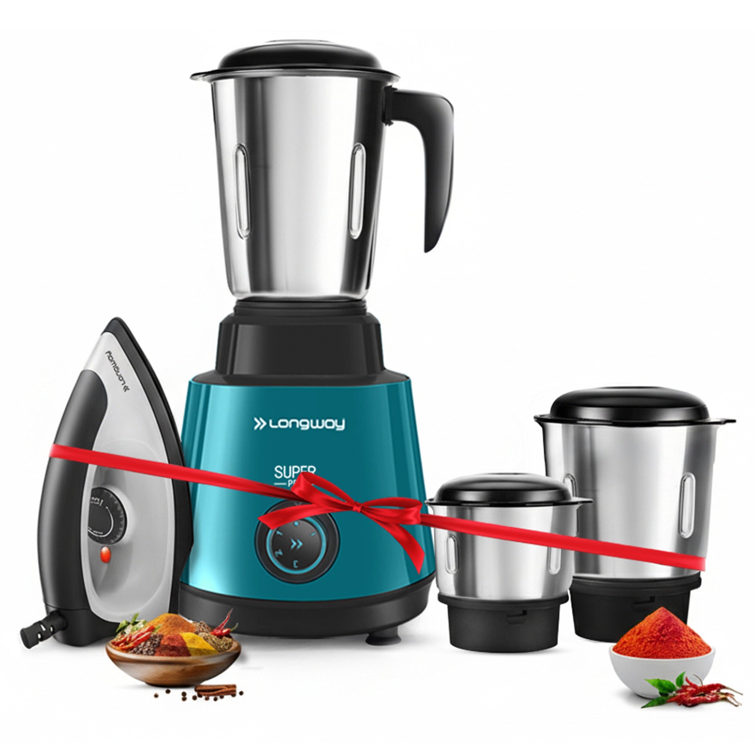 Longway Super Pro Juicer Mixer Grinder | Up to 500 - 750 Watt Max Output Powerful Motor | for Grinding, Mixing, Juicing | 2 Year Warranty