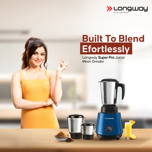 Longway Super Pro Juicer Mixer Grinder | Up to 500 - 750 Watt Max Output Powerful Motor | for Grinding, Mixing, Juicing | 2 Year Warranty