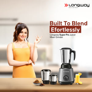 Longway Super Pro Juicer Mixer Grinder | Up to 500 - 750 Watt Max Output Powerful Motor | for Grinding, Mixing, Juicing | 2 Year Warranty