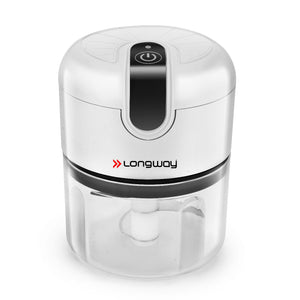 Longway Slicer Rechargeable Mini Electric Chopper | 250ml Food Grade Bowl | Stainless Steel Blades | One Touch Operation | Chopping & Mincing Garlic, Onion, Ginger, Vegetable, Meat, Nuts| Portable & Compact | 1 Year Warranty (White)