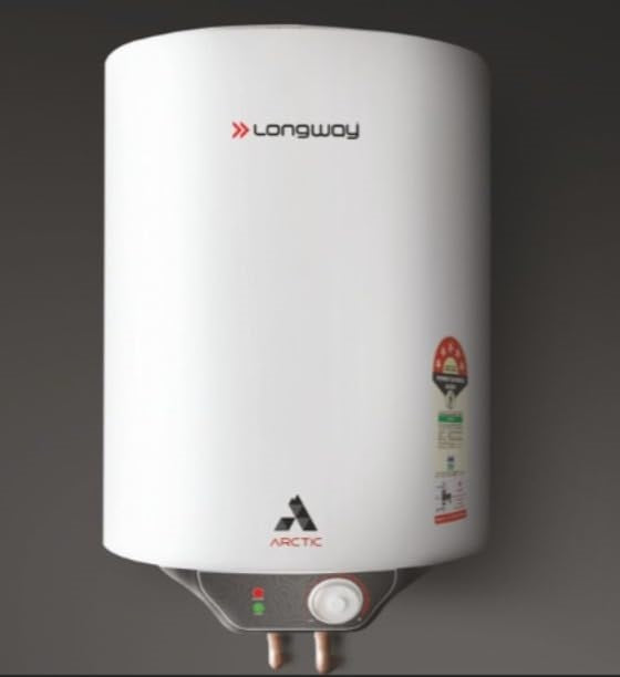 Longway Arctic 25 Ltr 5 Star Rated Storage Water Heater for Home with Advanced Multi-Layered Safety System & Anti-Rust Coating | Glassline Coated Tank | Suitable for Hard Water & High-Rise Building | 5 Years Warranty (White)