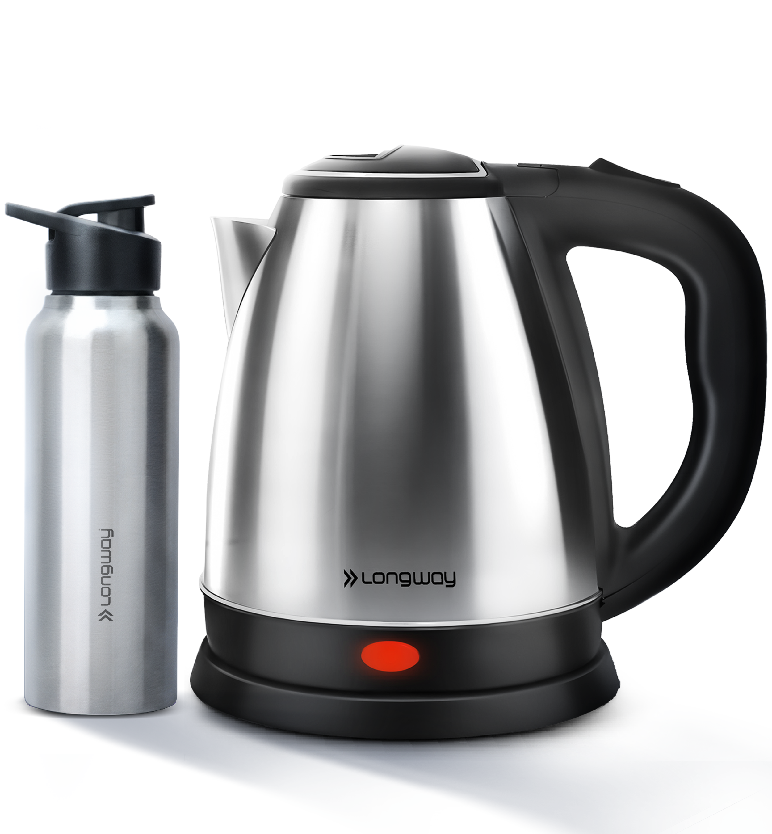 Longway Kestro Electric Kettle with Water Bottle Combo | Automatic Shut-Off | Durable Stainless Steel Body For Boiling | 2 Years Warranty (Silver Black, 1500W)