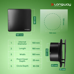 Longway FreshX 6 Inch 150 mm Energy Efficient Exhaust Fan | High Speed Powerful Motor | Noiseless Operation & Easy to Clean | Rust Proof |Suitable for Bathroom, Kitchen, Office | 2 Years Warranty