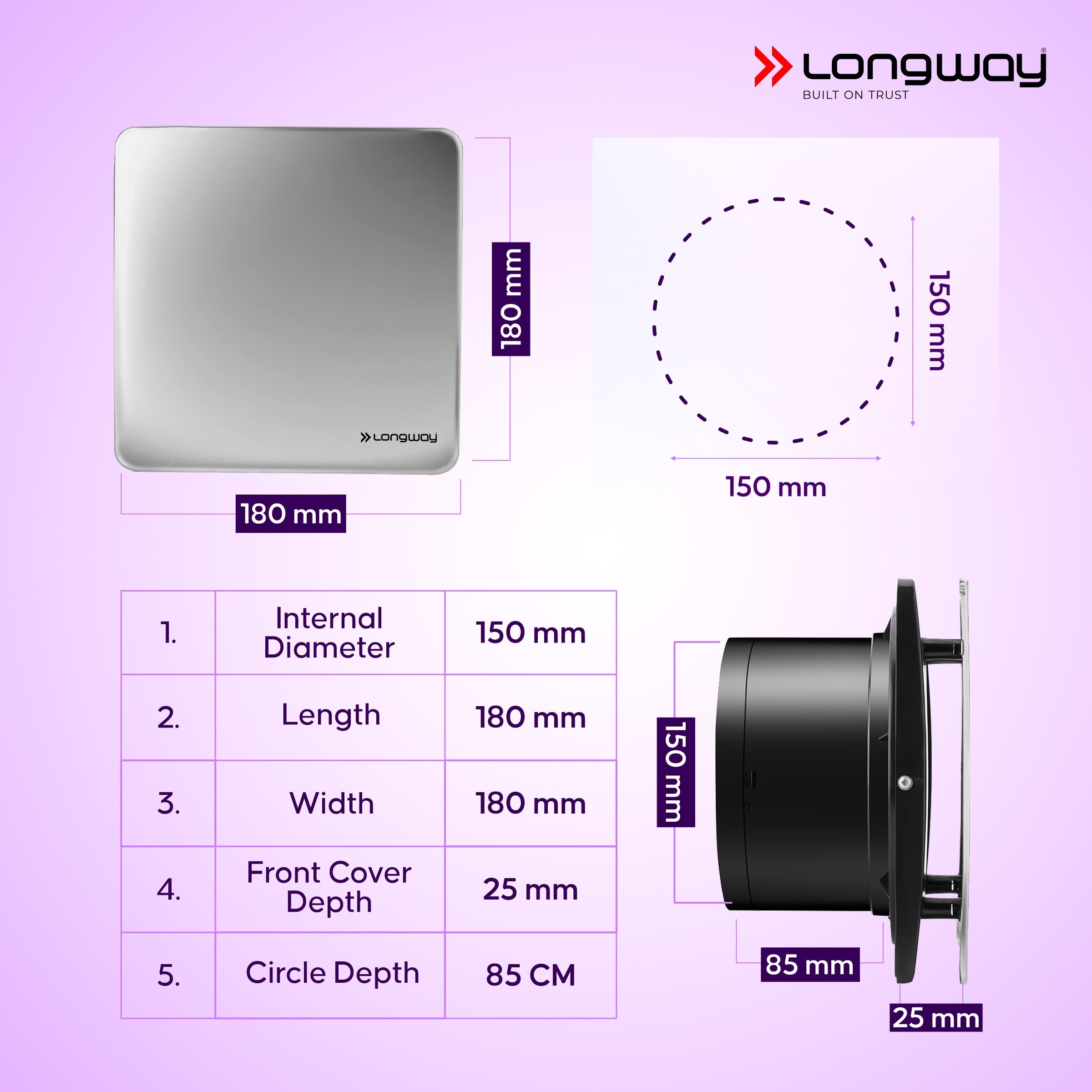 Longway FreshX 6 Inch 150 mm Energy Efficient Exhaust Fan | High Speed Powerful Motor | Noiseless Operation & Easy to Clean | Rust Proof |Suitable for Bathroom, Kitchen, Office | 2 Years Warranty