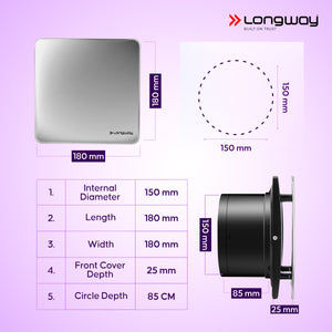 Longway FreshX 6 Inch 150 mm Energy Efficient Exhaust Fan | High Speed Powerful Motor | Noiseless Operation & Easy to Clean | Rust Proof |Suitable for Bathroom, Kitchen, Office | 2 Years Warranty