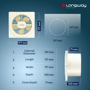 Longway Gusto 6 Inch 150 mm Energy Efficient Exhaust Fan | High Speed Powerful Motor | Noiseless Operation & Easy to Clean | Suitable for Bathroom, Kitchen, Office | 2 Years Warranty