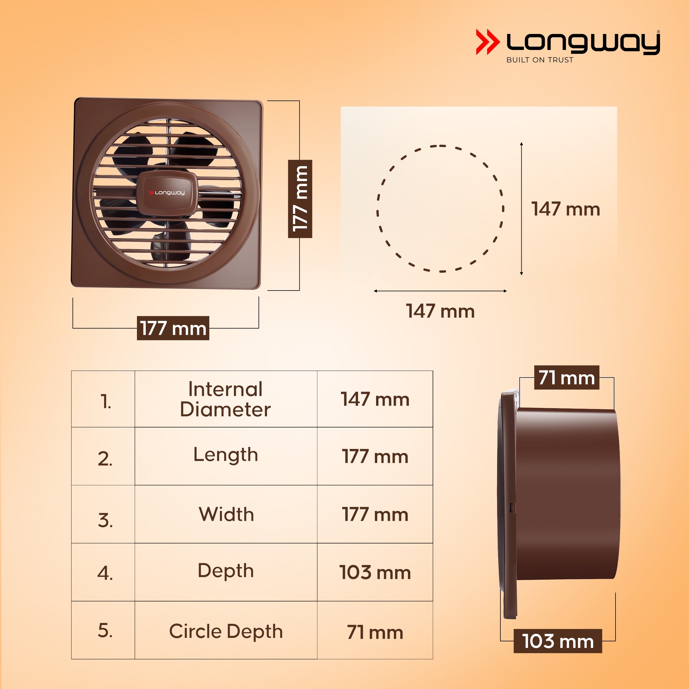 Longway Gusto 6 Inch 150 mm Energy Efficient Exhaust Fan | High Speed Powerful Motor | Noiseless Operation & Easy to Clean | Suitable for Bathroom, Kitchen, Office | 2 Years Warranty