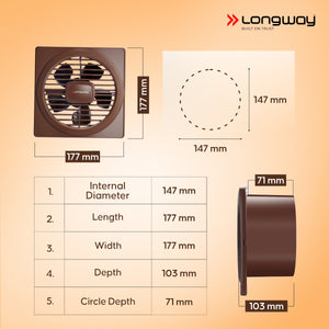 Longway Gusto 6 Inch 150 mm Energy Efficient Exhaust Fan | High Speed Powerful Motor | Noiseless Operation & Easy to Clean | Suitable for Bathroom, Kitchen, Office | 2 Years Warranty