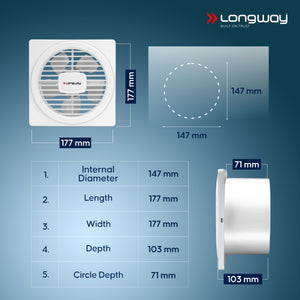 Longway Gusto 6 Inch 150 mm Energy Efficient Exhaust Fan | High Speed Powerful Motor | Noiseless Operation & Easy to Clean | Suitable for Bathroom, Kitchen, Office | 2 Years Warranty