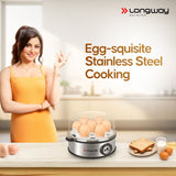 Longway Champ 350 Watt Stainless Steel Egg Boiler/Cooker for Steaming, Cooking & Boiling (Silver, 7 Eggs)
