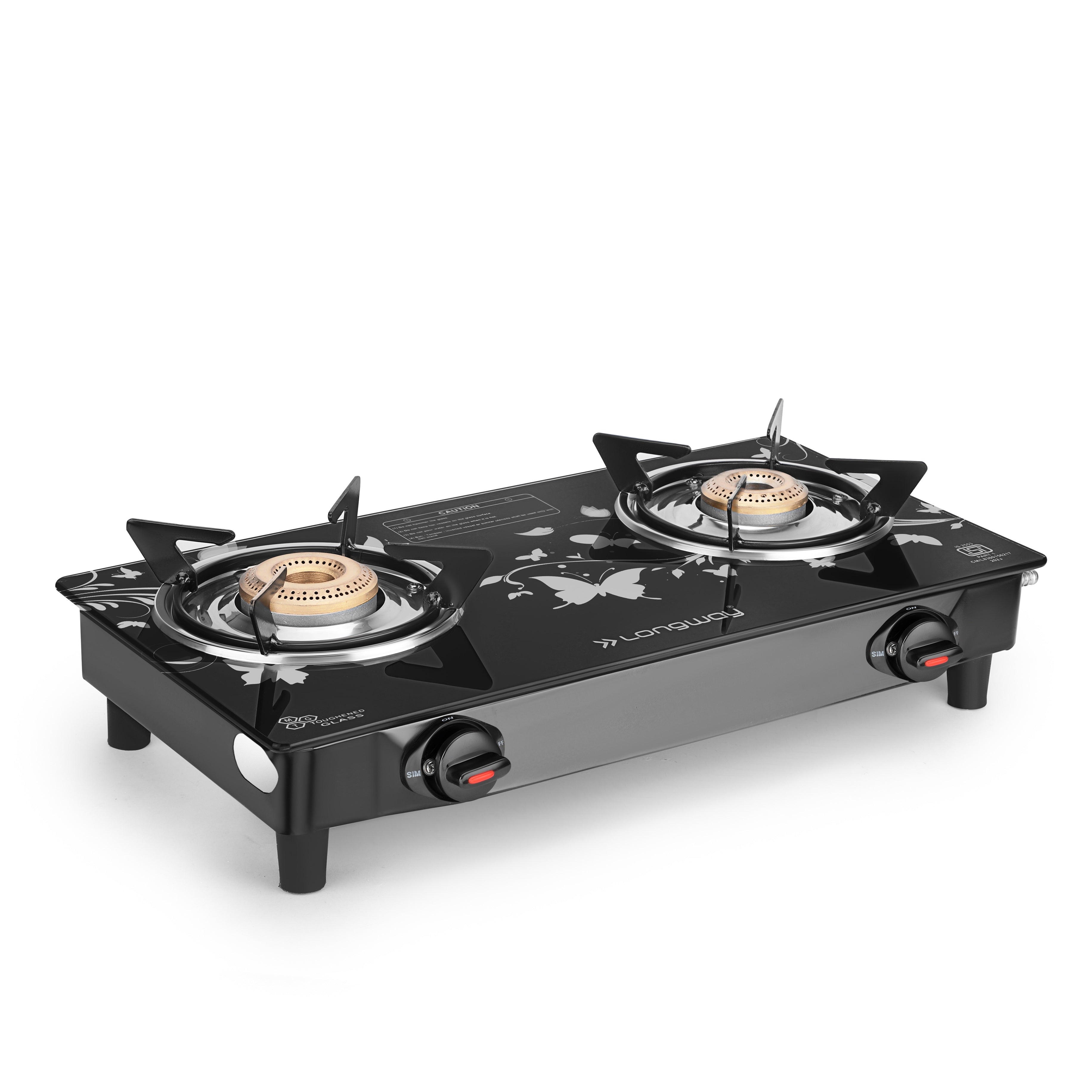 Longway Astra Glass Top, Manual Ignition Glass Gas Stove (Black, ISI Certified, 2 Years Warranty)