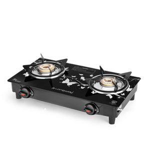 Longway Astra Glass Top, Manual Ignition Glass Gas Stove (Black, ISI Certified, 2 Years Warranty)