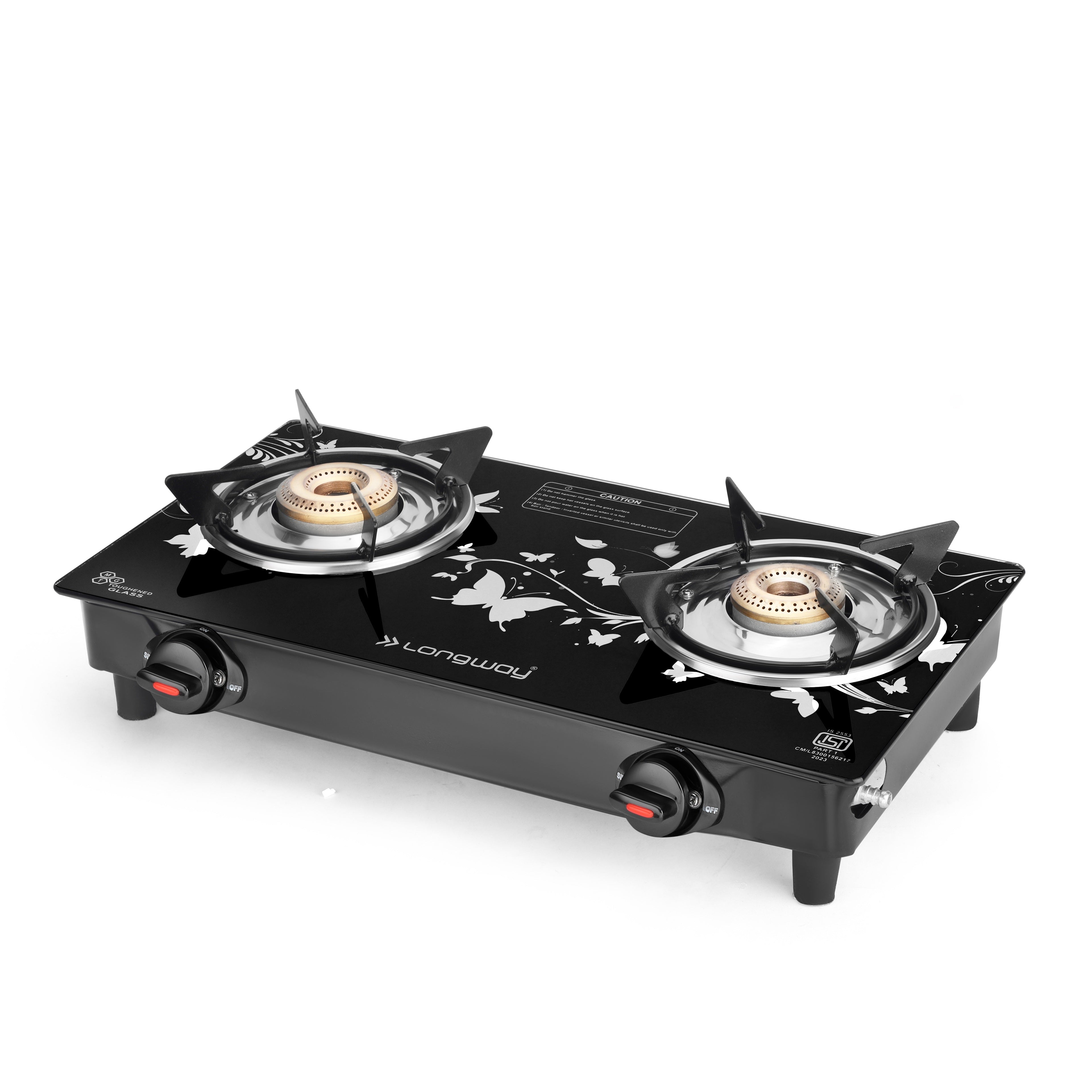Longway Astra Glass Top, Manual Ignition Glass Gas Stove (Black, ISI Certified, 2 Years Warranty)