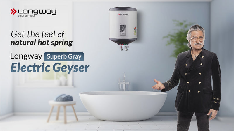 Longway Superb 35 Ltr 5 Star Rated Automatic Storage Water for Home, Water Geyser, Water Heater, Electric Geyser with Multiple Safety System & Anti-Rust Coating | 5-Years Warranty on Tank | (Gray, 35 Ltr)