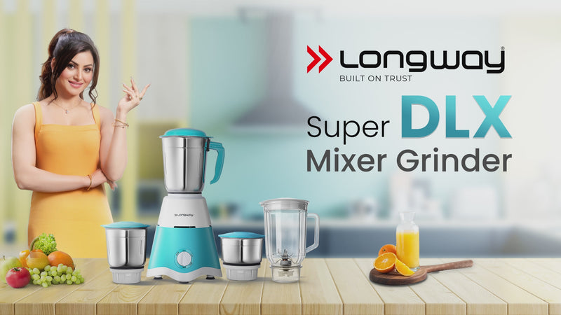 Longway Super Dlx 750 Watt Juicer Mixer Grinder with 4 Jars for Grinding, Mixing, Juicing with Powerful Motor | 1 Year Warranty | (Blue & White, 4 Jars)