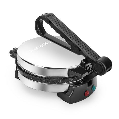 Longway Automatic Electric Roti Maker | Non-Stick Stainless Steel Press for Roti, Chapati & Parathas Multipurpose | 1 Year Warranty (1000 W, Silver)