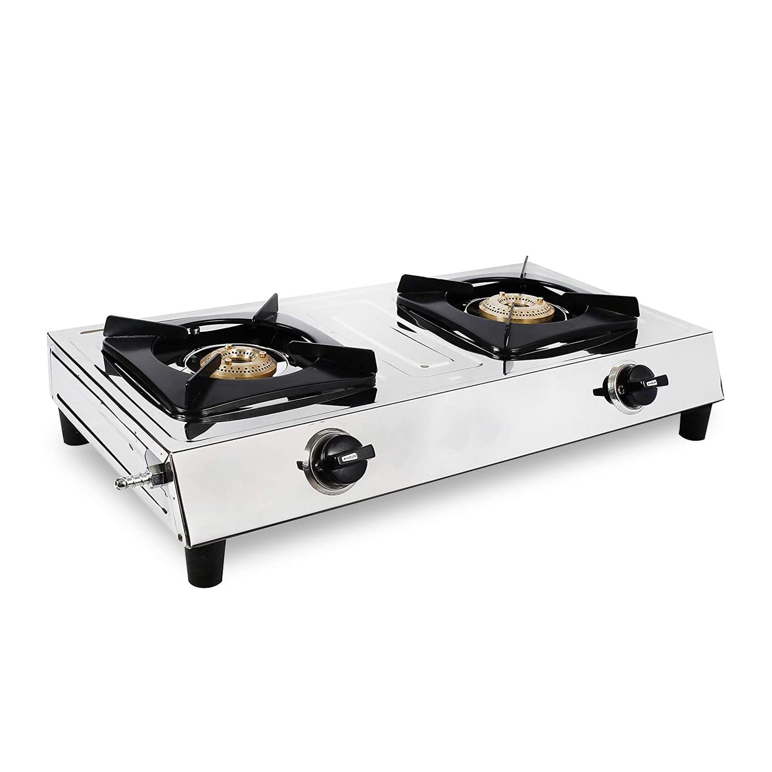Longway Stellar Stainless Steel Top, 2 Burner Manual Ignition Stainless Steel Gas Stove (Silver, ISI Certified, 2 Year Warranty)