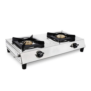 Longway Stellar Stainless Steel Top, 2 Burner Manual Ignition Stainless Steel Gas Stove (Silver, ISI Certified, 2 Year Warranty)
