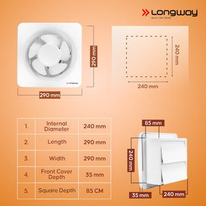 Longway Ventura 8 Inch 200 mm Energy Efficient Exhaust Fan | High Speed Powerful Motor | Noiseless Operation & Easy to Clean | Rust Proof with Anti Dust Shutters |Suitable for Bathroom, Kitchen, Office | 2 Years Warranty
